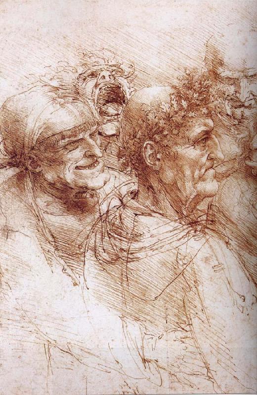LEONARDO da Vinci Funf studies of grotesque faces oil painting picture